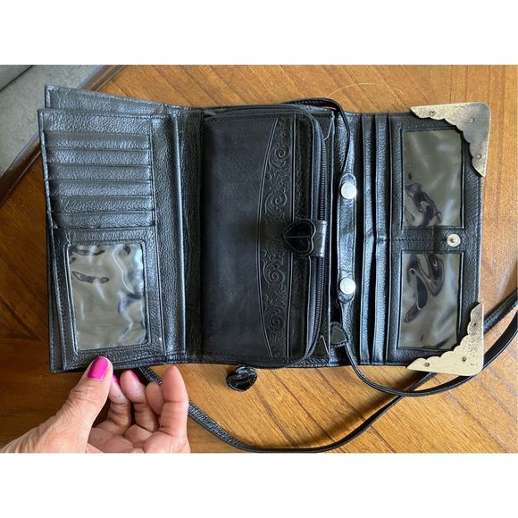 Brighton Leather Black Crossbody Bag Purse Crocodile Embossed Western Cowgirl Cl - Picture 13 of 17